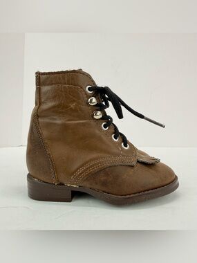 Vintage Laredo Sz 4.5M Toddler Brown Leather Lace Up Kiltie Western Roper Boots